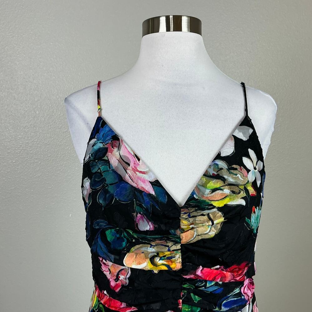 Aidan Mattox Floral Print Ruched High-Low Sleeveless Cocktail Dress Black Size 6 - Picture 8 of 13